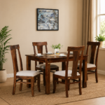 Heritage Solid Sheesham Wood 4 Seater Dining Table Set with Cushioned Chairs