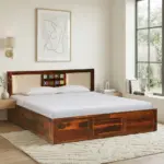 Solid wood bed with elegant headboard design