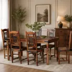 Luxury Solid Sheesham Wood Rustic 6-Seater Dining Table Set with Iron Detailing