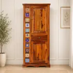 Terona Sheesham Wood 2 Door Wardrobe with Handcrafted Tile Design