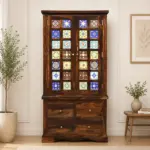 Lohemia Sheesham Wood Storage Cabinet with Decorative Tiles