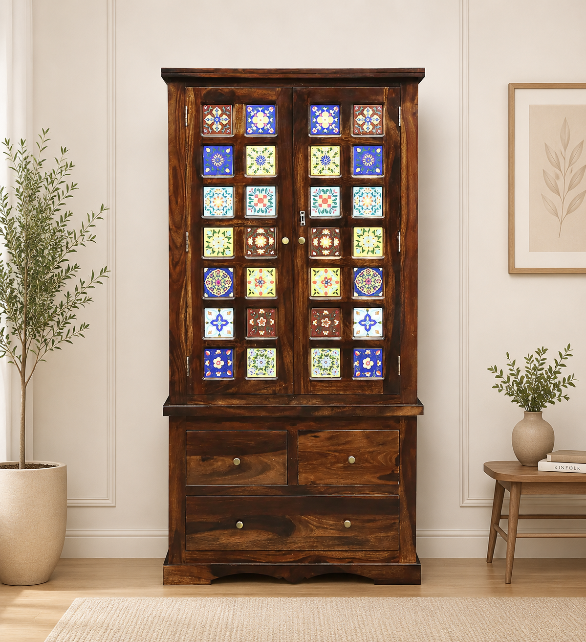 Lohemia-Sheesham-Wood-Storage-Cabinet-with-Decorative-Tiles-classic-wood-1.webp Lohemia Sheesham Wood Storage Cabinet with Decorative Tiles - Image 1