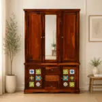 Cyoto Solid Wood Wardrobe with Artistic Tile Detailing