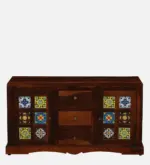 Cyoto Solid Wood Wardrobe with Artistic Tile Detailing - Image 3