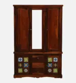 Cyoto Solid Wood Wardrobe with Artistic Tile Detailing - Image 4
