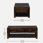 Mango Wood Rustic Farmhouse Coffee Table in Dark Walnut - Image 3