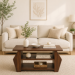 Teak Grain Rectangular Coffee Table in Honey Oak Finish