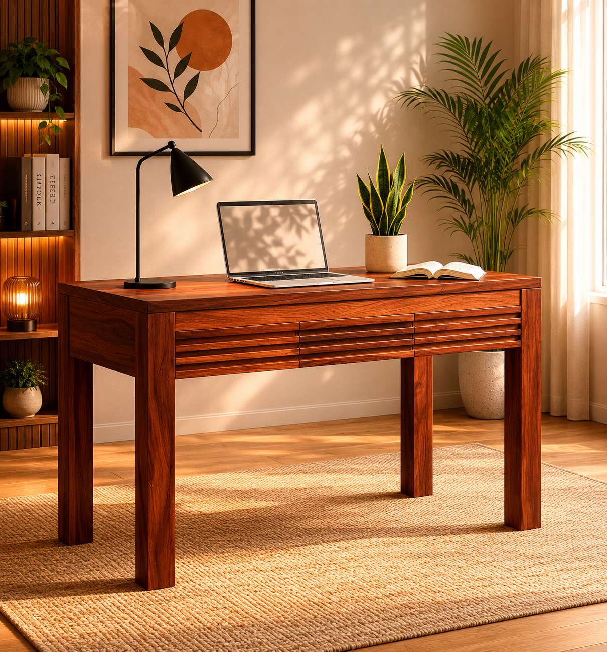 Honey-Writing-Table-In-Honey-Finish-classicwood-1.png Honey Writing Table In Honey Finish - Image 1