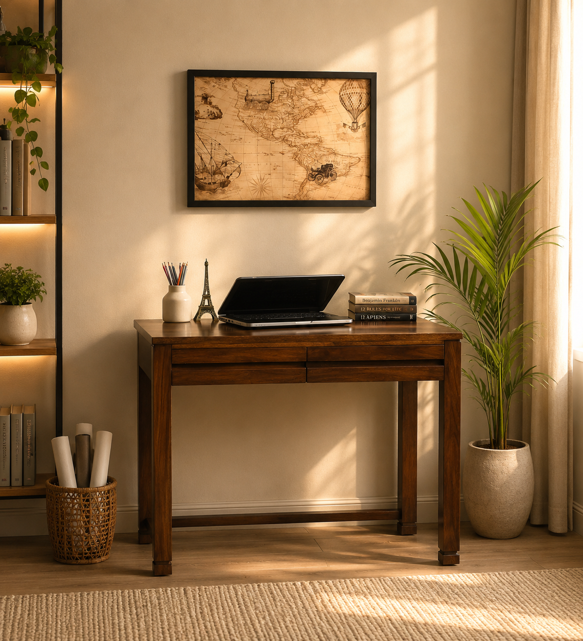 Near-Sheesham-Wood-Writing-Table-In-Provincial-Teak-Finish-classicwood-1.png Near Sheesham Wood Writing Table In Provincial Teak Finish - Image 1