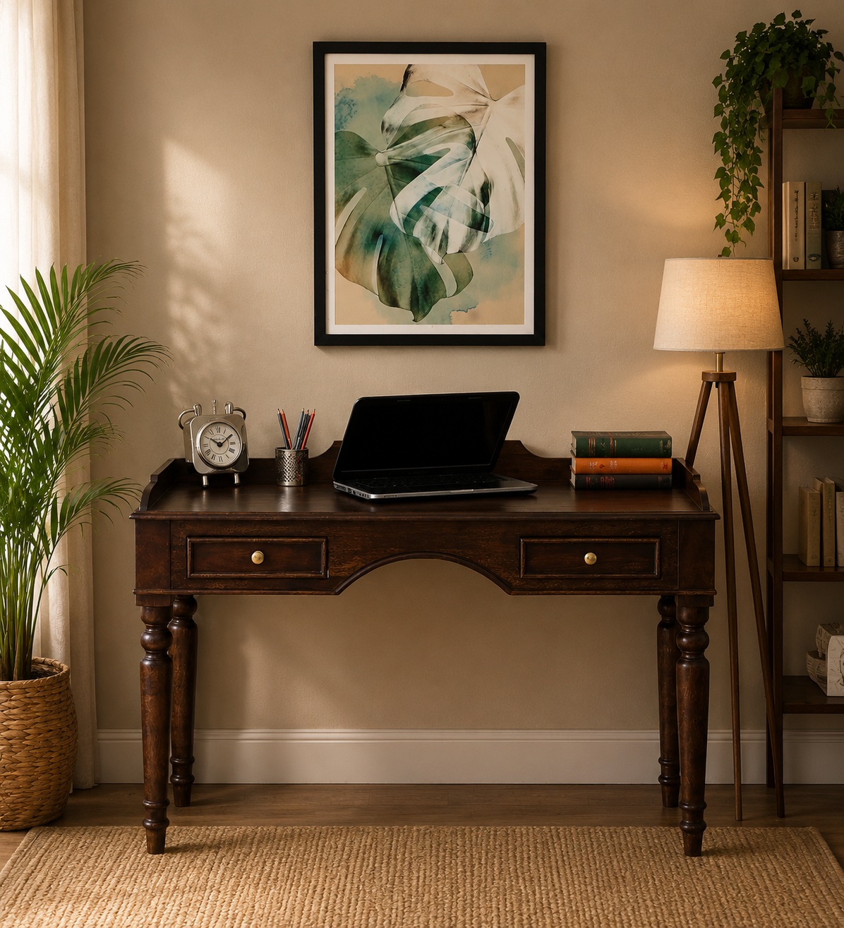 Rock-Sheesham-Wood-Writing-Table-In-Scratch-Resistant-Provincial-Teak-Finish-classicwood-1.png Shok Sheesham Wood Writing Table In Provincial Teak Finish - Image 1