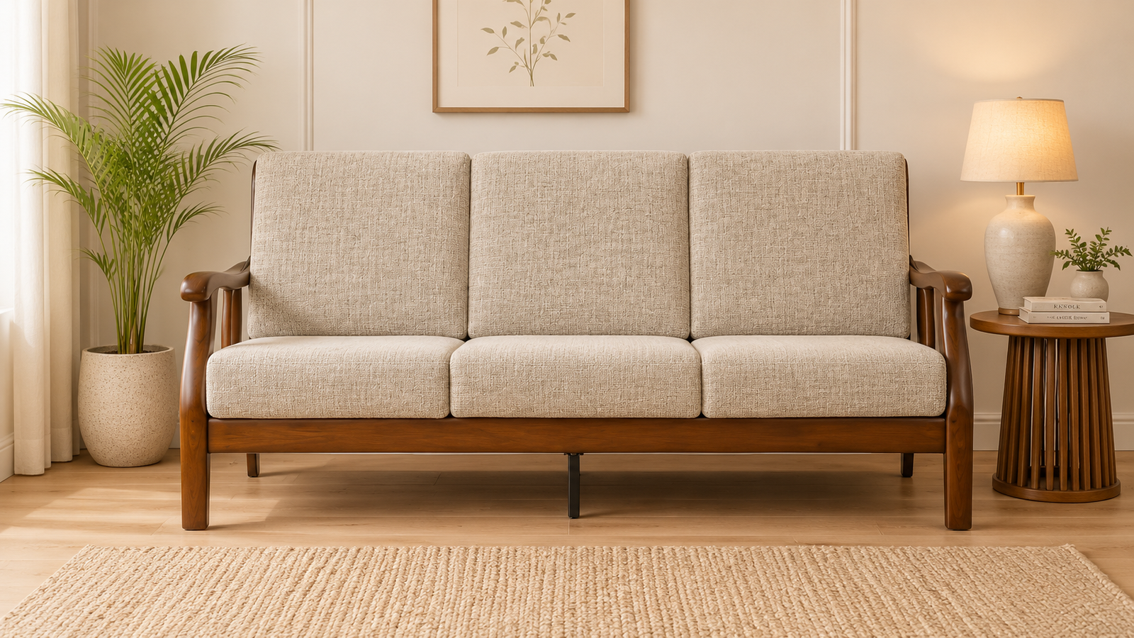Pen-3-Seater-Sofa-In-Brown-Colour-classicwood-1.png Orson Sheesham Wood 3 Seater Sofa in Teak Finish - Image 1