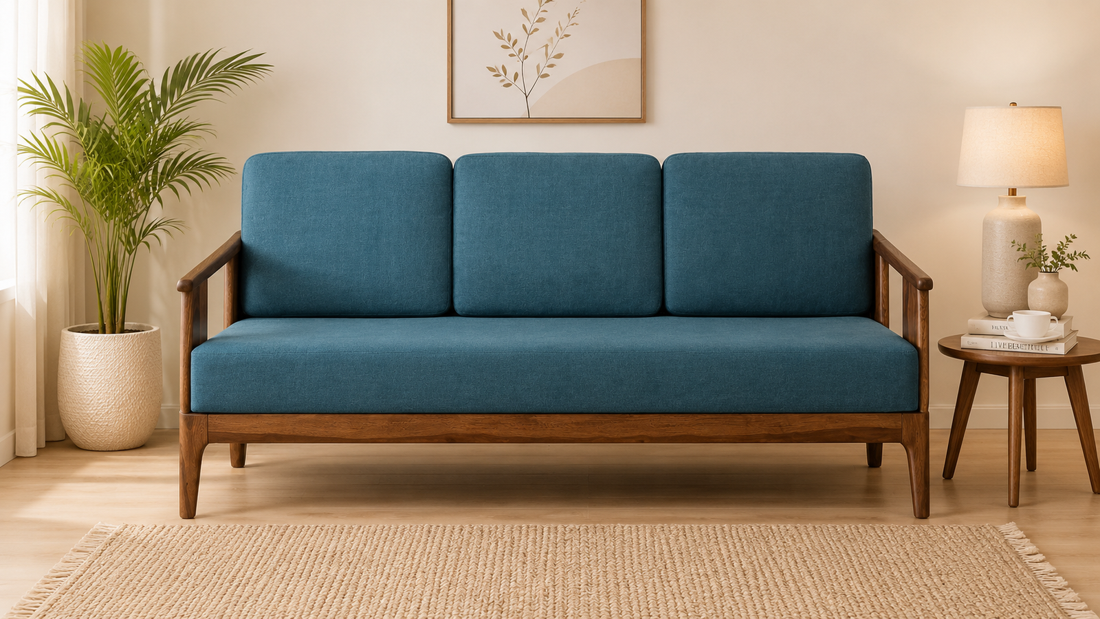 Nede-Sheesham-Wood-3-Seater-Sofa-In-Blue-Colour-classicwood-1.png Nede Sheesham Wood 3 Seater Sofa In Blue Colour - Image 1