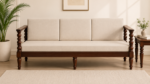 Clone Sheesham Wood 3 Seater Sofa In Beige Colour