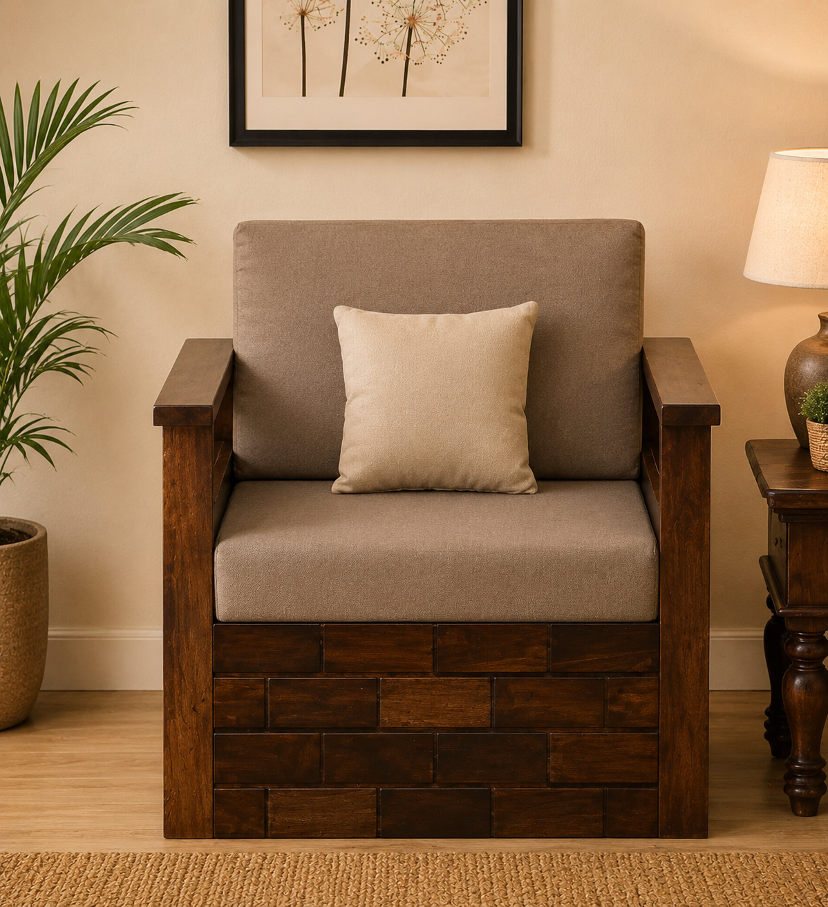 Camden-Premium-Fabric-Single-Seater-Sofa-classic-wood-1.png Camden Premium Fabric Single Seater Sofa - Image 1