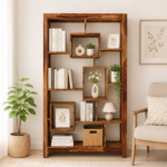 Breezan Solid Sheesham Wood Ladder Bookshelf in Natural Oak