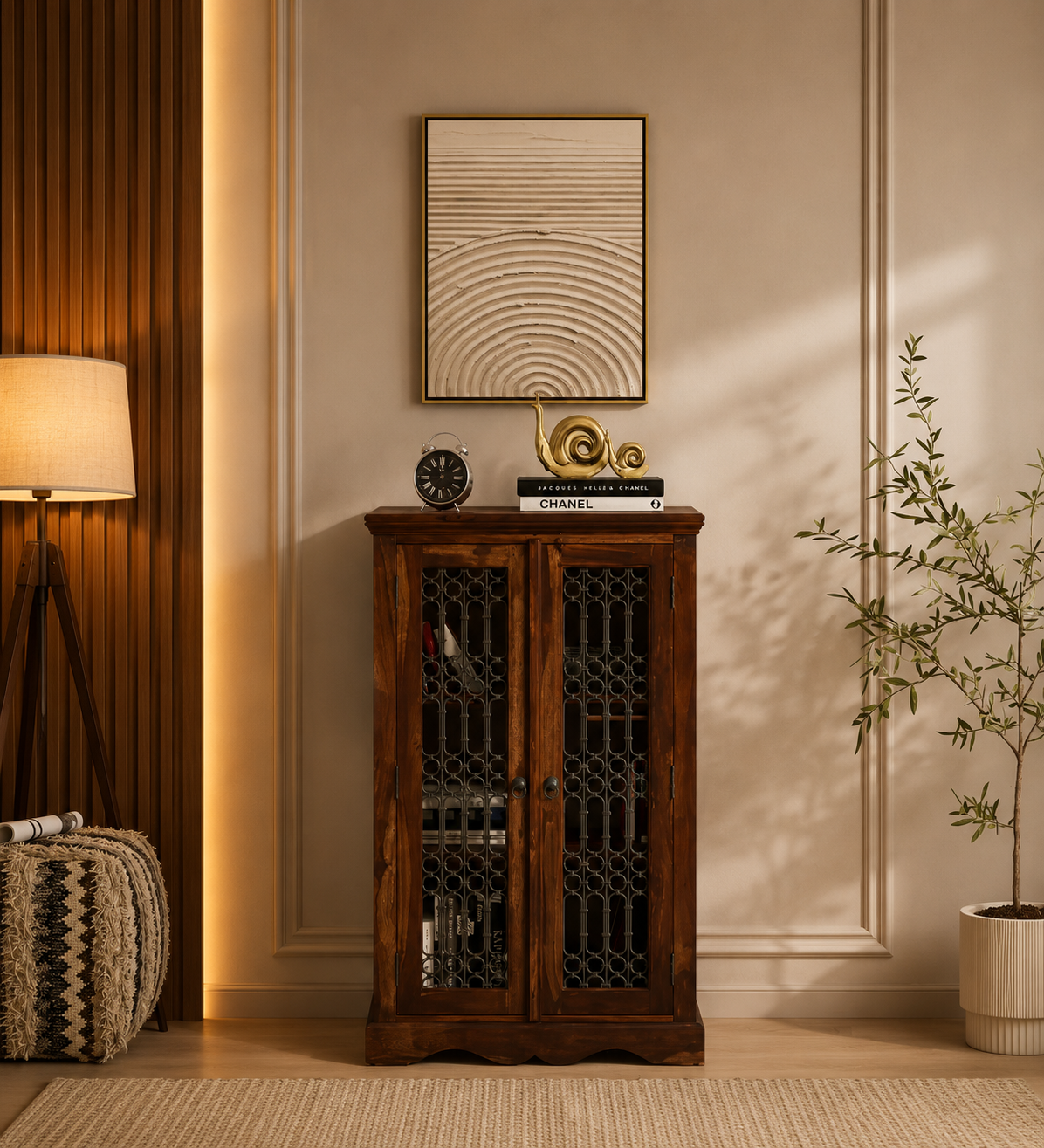 Solid-Wood-Crockery-Cabinet-with-Glass-Doors-classicwood-1.png Solid Wood Crockery Cabinet with Glass Doors - Image 1