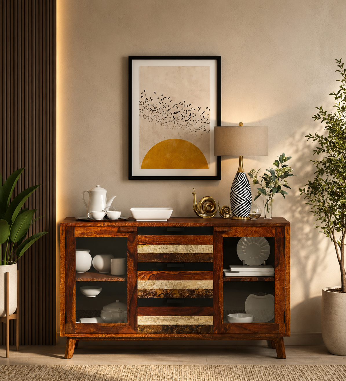 Wooden-Crockery-Cabinet-with-Shelves-classicwood-1.png Wooden Crockery Cabinet with Shelves - Image 1