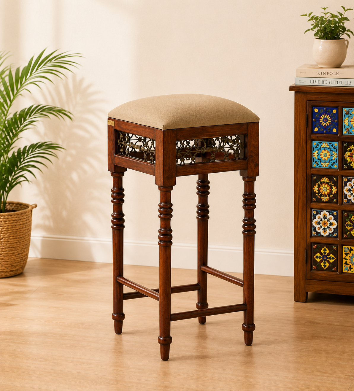 Alder-Sheesham-Wood-Counter-Height-Bar-Stool-in-Teak-Finish-classic-wod-1.png Alder Sheesham Wood Counter Height Bar Stool in Teak Finish - Image 1