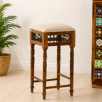 Briston Wooden Bar Stool with Backrest in Honey Finish