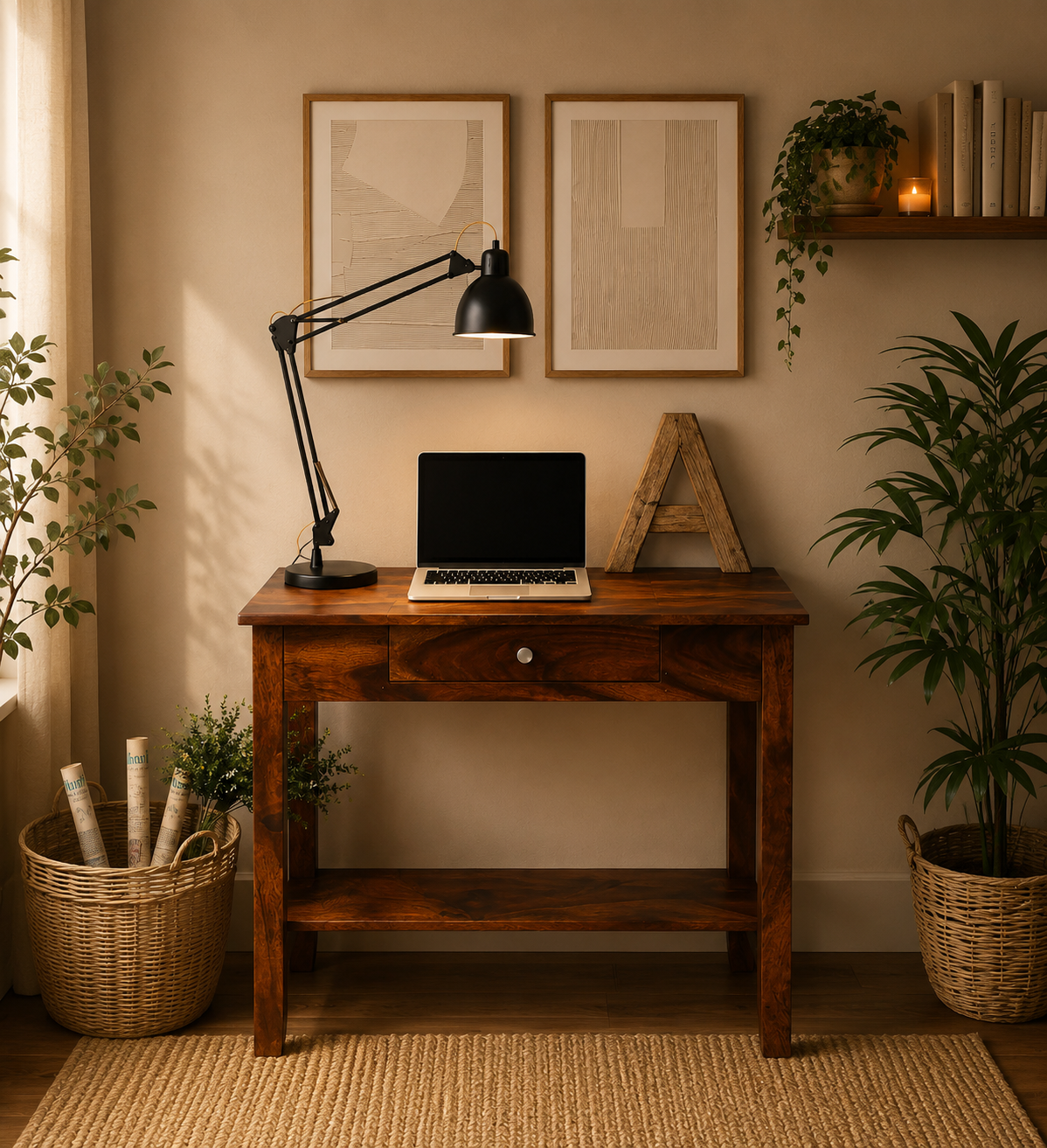 Sheesham-Wood-Writing-Table-In-Scratch-Resistant-Provincial-Teak-Finish-classicwood-1.png Sheesham Wood Writing Table In Scratch Resistant Provincial Teak Finish - Image 1